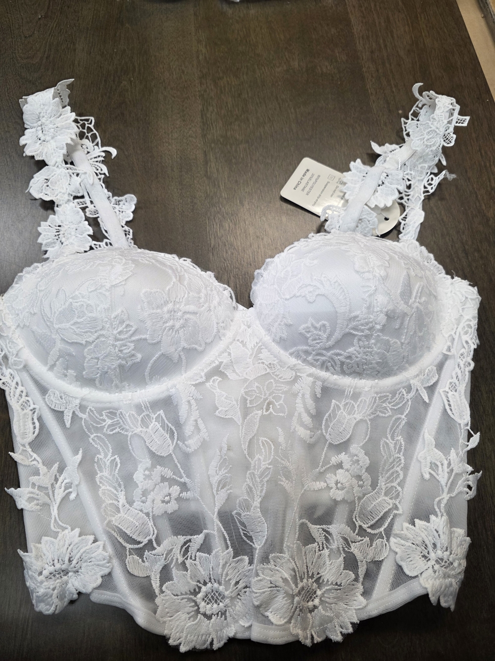 White Floral Lace Longline Bustier with Sculpted Cups